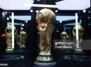 MEXICO CITY, MEXICO - JUNE 05: The FIFA World Cup trophy is displayed during the FIFA World Cup Trophy Tour, at Utopia Mixiuhca, in Mexico City, Mexico on June 05, 2026. (Photo by Daniel Cardenas/Anadolu via Getty Images)
